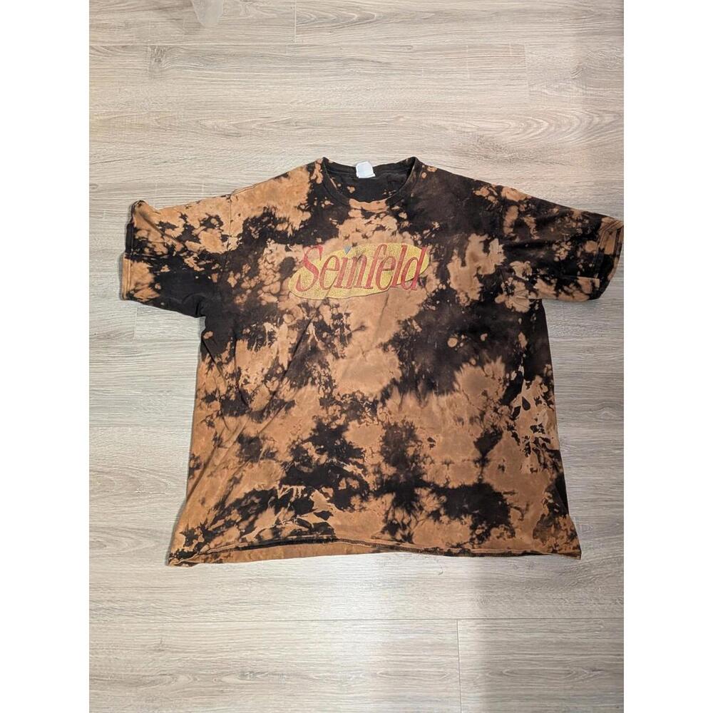 VTG 90s 100% Cotton Unisex Upcycled Bleach Tie-Dye Seinfeld T-Shirt Sz 2XL